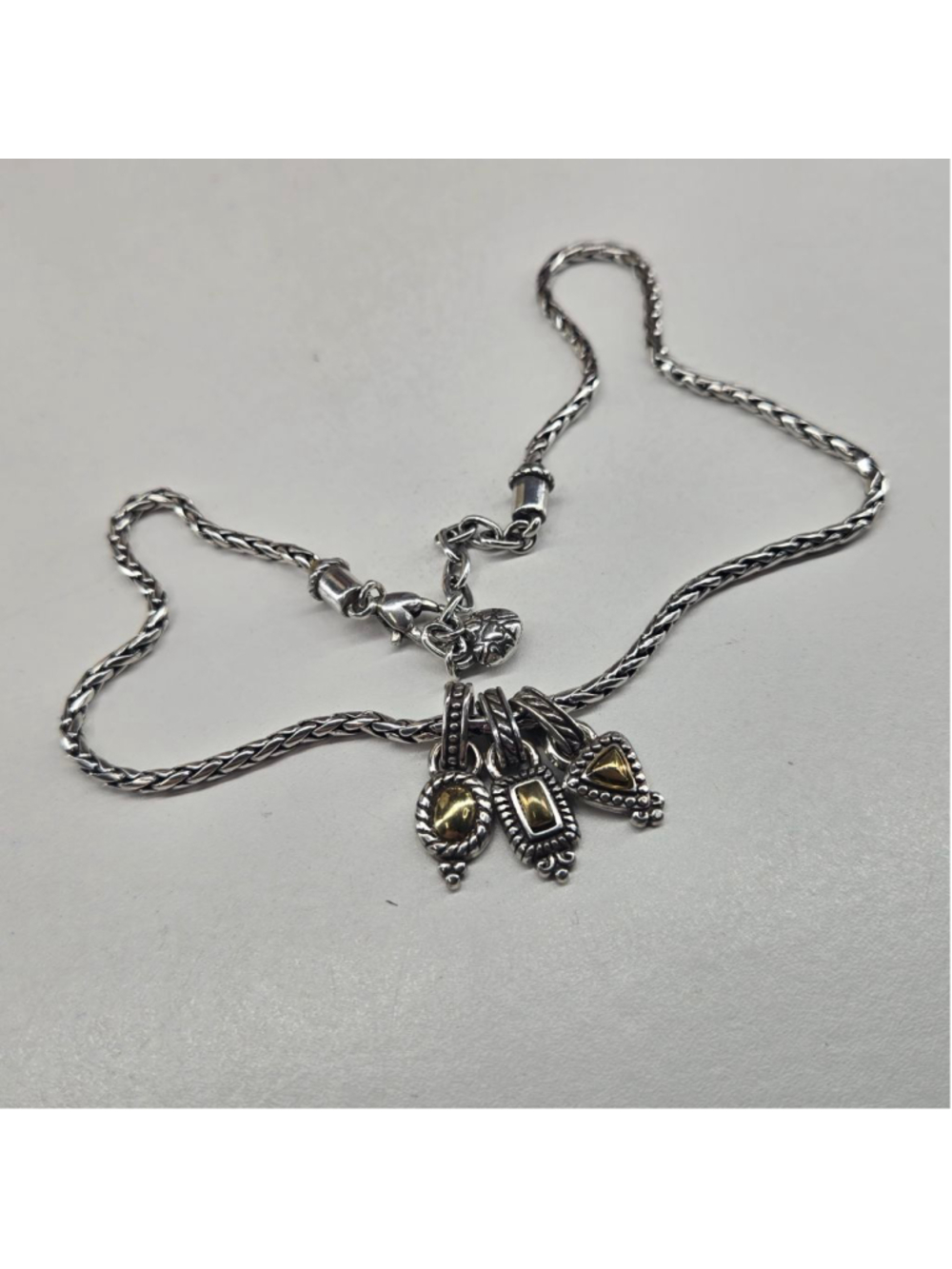 Brighton Charm Necklace 3 Geometric Pendants Silver and Goldtone Chunky Classic